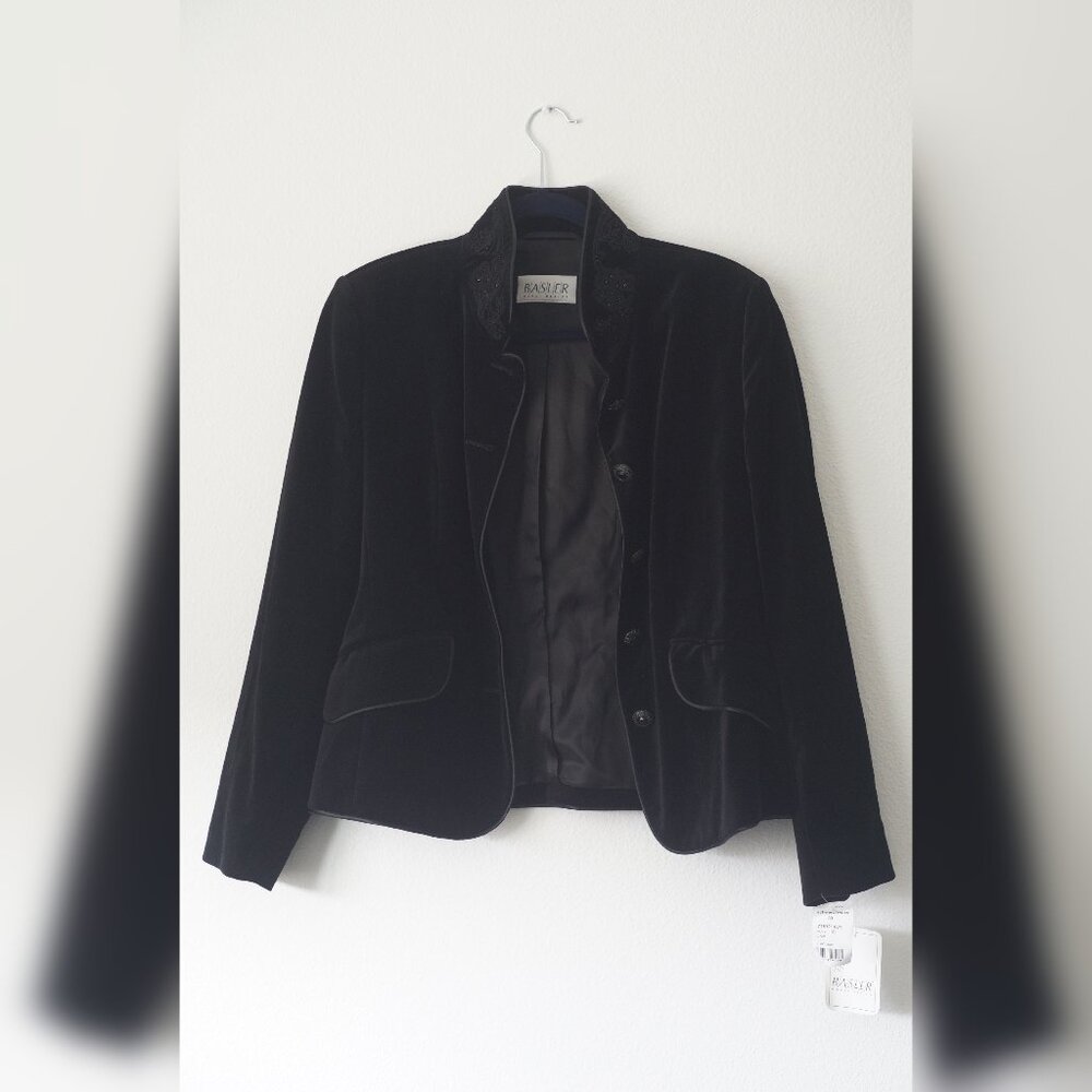 Vintage Horst Basler Black Velvet Silk Blazer Size 38 Gem Embroidered Exquisite